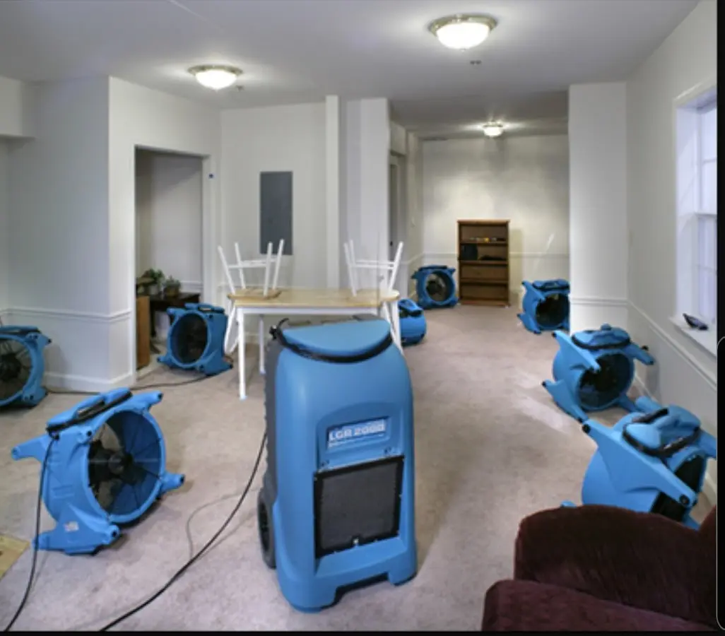 Air movers and dehumidifier setup for Water Extraction & Removal in Poolesville